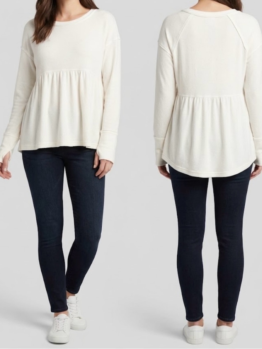 Free People White Long-Sleeve Peplum Top